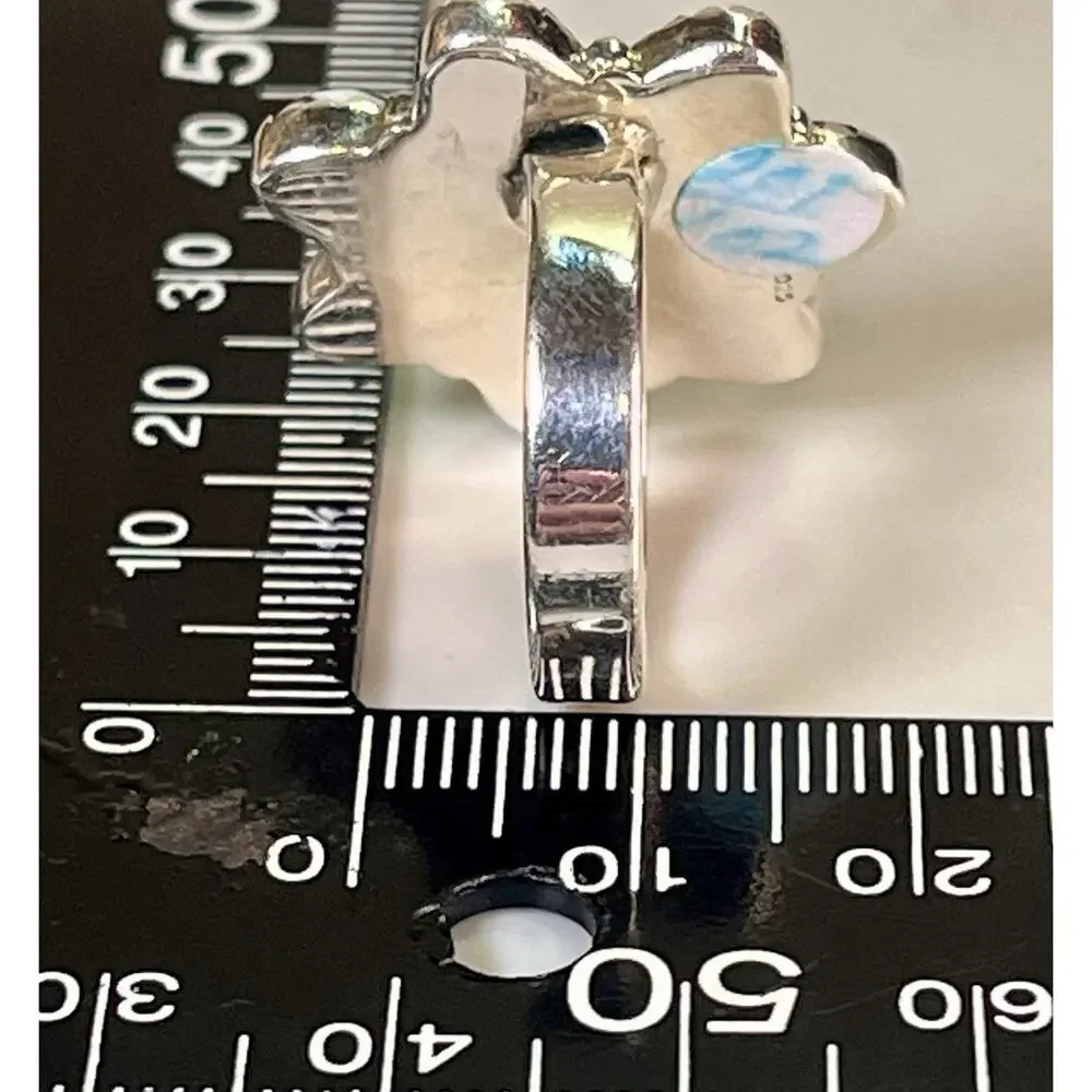 White Buffalo Turquoise Sterling Silver Cluster Ring Adjust Sz Southwestern 925